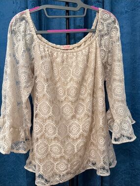 Rachel Kate Cream Lace Peasant Blouse with Bell Sleeves